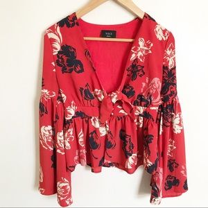 VICI Floral Blouse Front Tie Kimono Sleeves